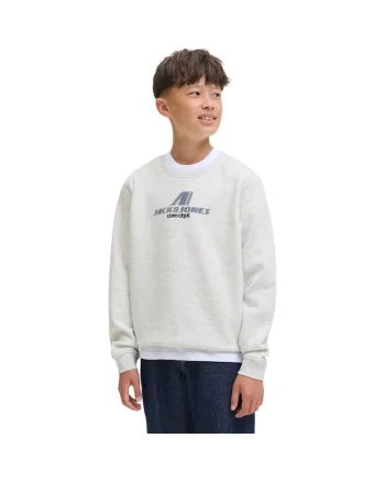 Bluza JACK &JONES Tier Print Crew SN JNR 47709, Alb