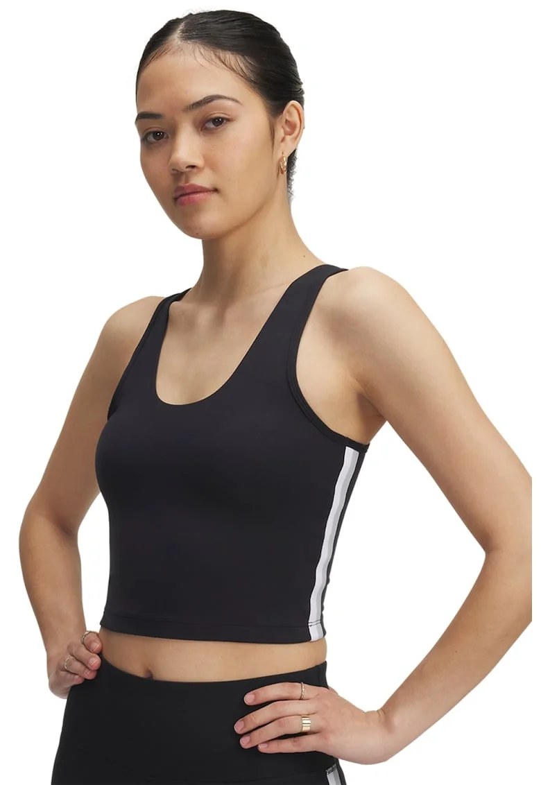 Top crop cu logo, pentru fitness, Alb/Negru