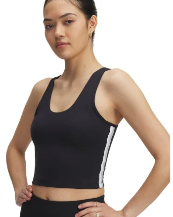 Top crop cu logo, pentru fitness, Alb/Negru