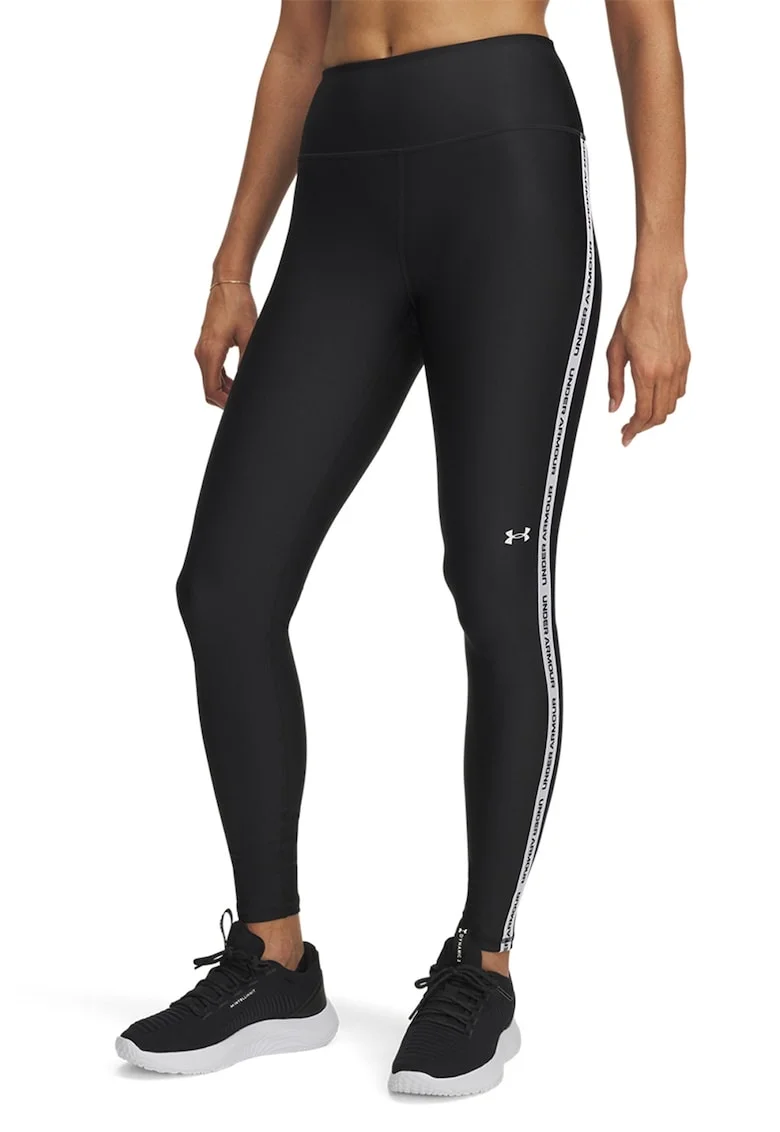 Colanti cu banda logo laterala, pentru fitness Tech, Negru/Alb murdar