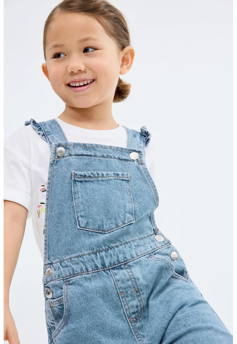 Salopeta din denim cu aspect decolorat, Albastru deschis melange