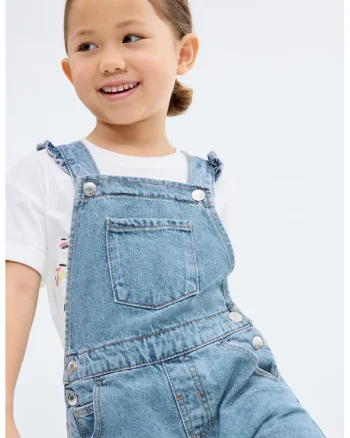 Salopeta din denim cu aspect decolorat, Albastru deschis melange