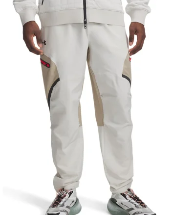 Pantaloni de trening cu snur, pentru fitness, Maro nisip/Alb murdar