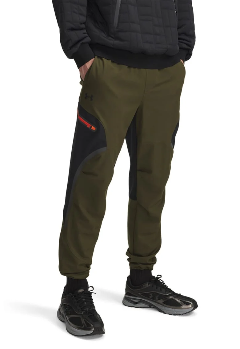 Pantaloni de trening cu snur, pentru fitness, Negru/Kaki inchis