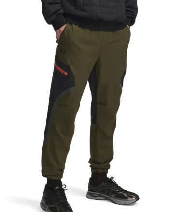 Pantaloni de trening cu snur, pentru fitness, Negru/Kaki inchis