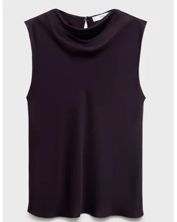 Top cu aspect satinat si decolteu drapat, Violet pruna