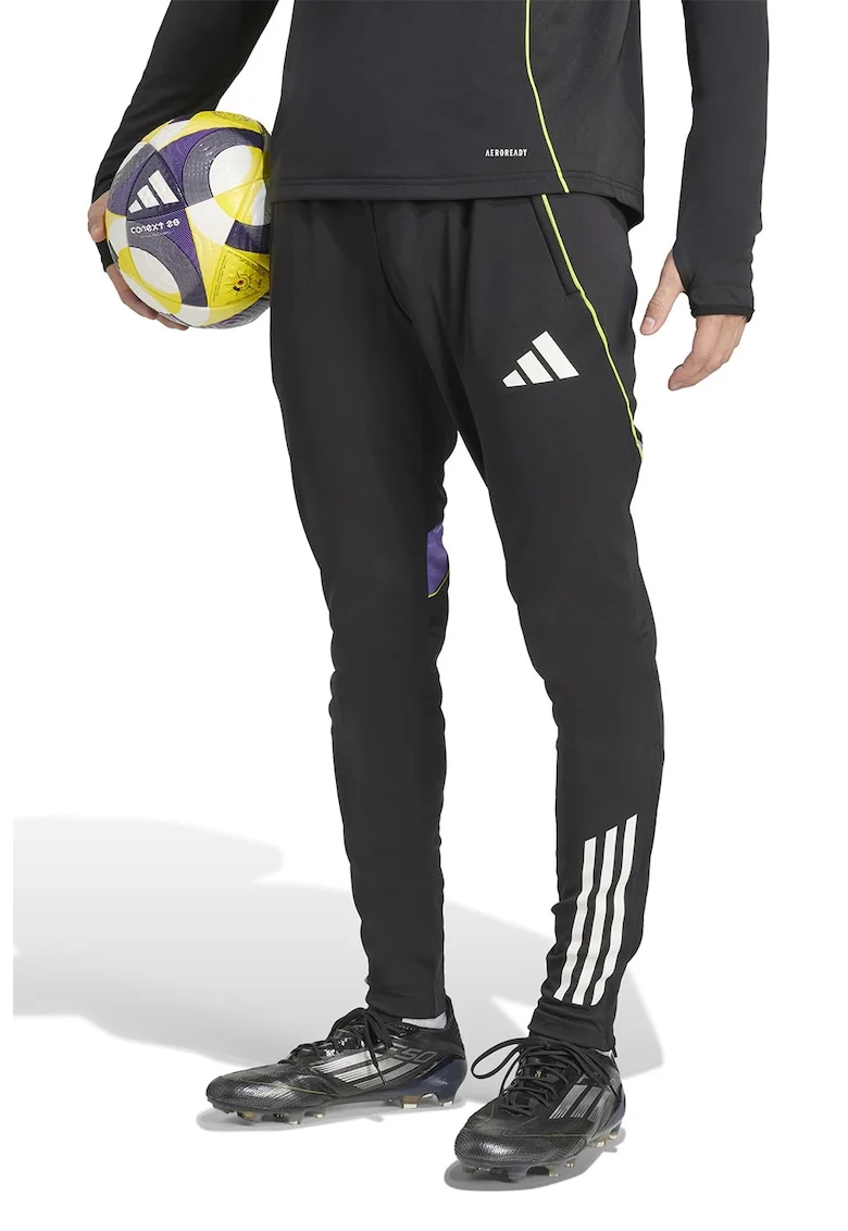 Pantaloni slim fit pentru fotbal cu terminatii cu fermoar, Alb/Negru