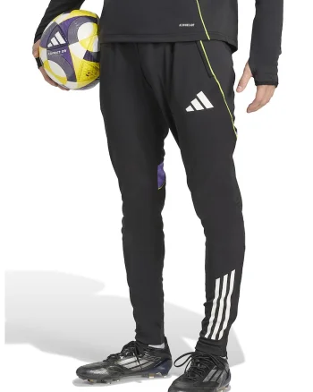 Pantaloni slim fit pentru fotbal cu terminatii cu fermoar, Alb/Negru