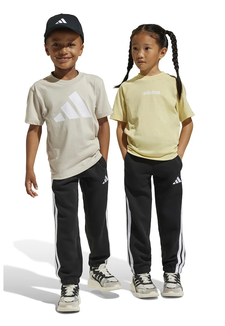 Pantaloni de trening cu snur in talie, Alb/Negru