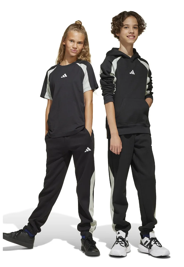 Pantaloni de trening cu insertii contrastante, Alb/Negru/Gri