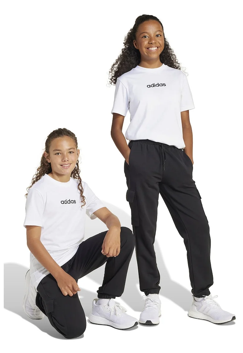 Pantaloni de trening cargo cu snur de ajustare in talie, Alb/Negru