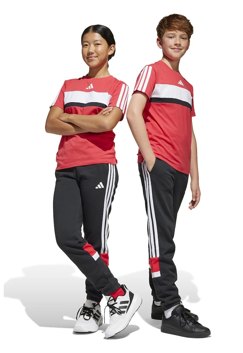 Pantaloni de trening din amestec de bumbac cu logo, Alb/Negru