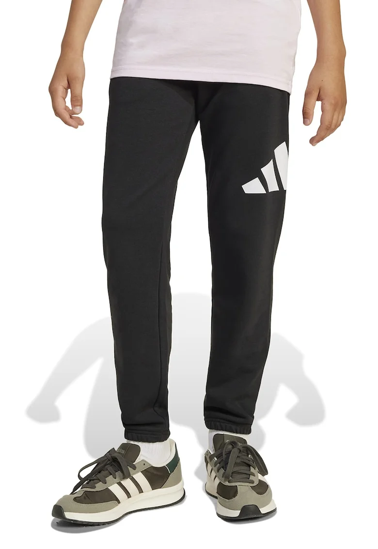 Pantaloni de trening cu logo si snur in talie Essentials, Alb/Negru