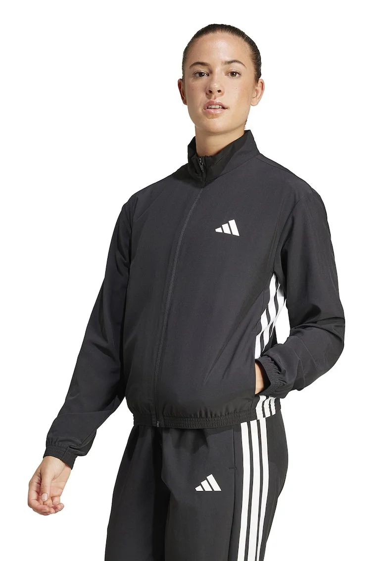 Bluza de trening cu fermoar, pentru fitness, Alb/Negru