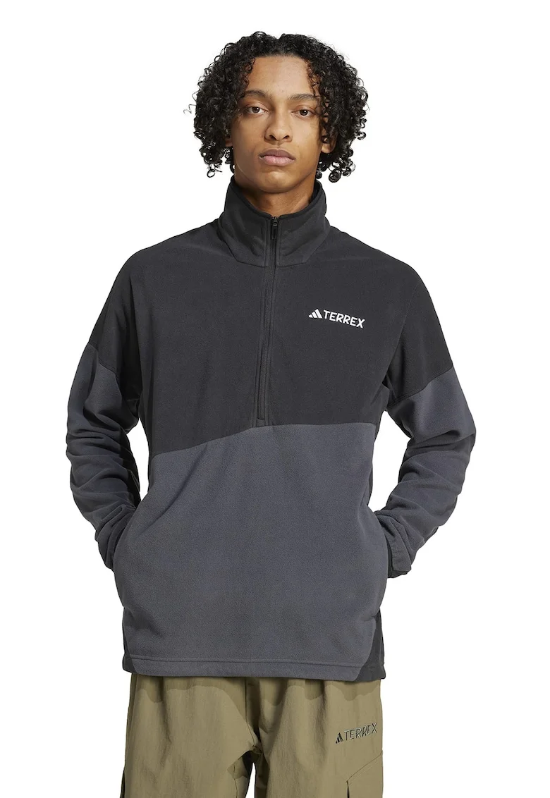 Bluza de trening din fleece cu fenta cu fermoar pentru drumetii, Negru stins/Gri inchis