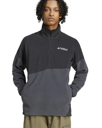 Bluza de trening din fleece cu fenta cu fermoar pentru drumetii, Negru stins/Gri inchis