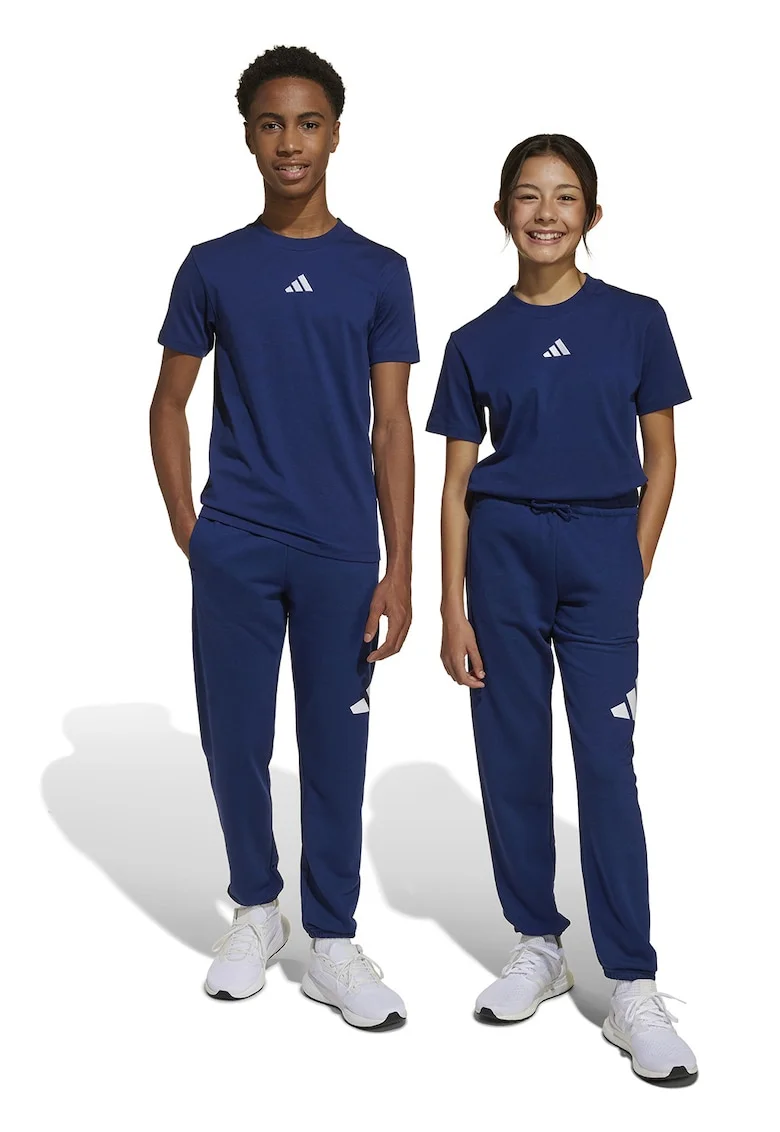 Pantaloni de trening cu logo si snur in talie Essentials, Alb/Albastru inchis
