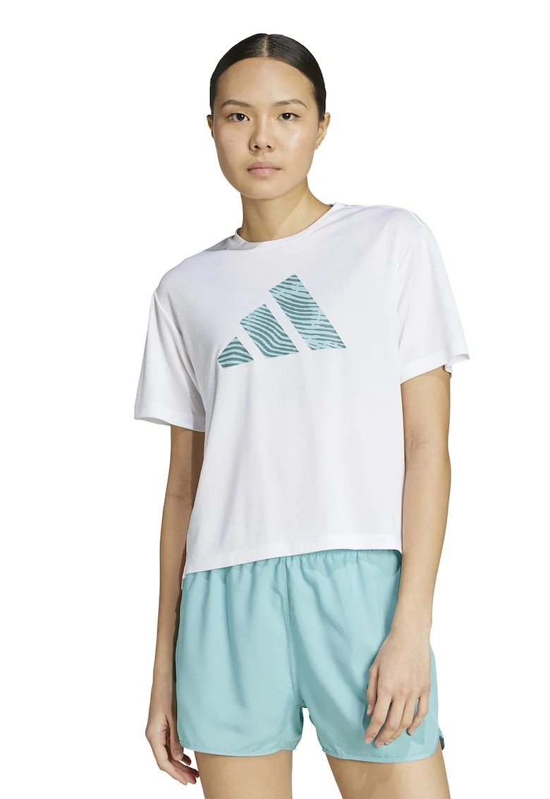 Tricou cu logo pentru alergare Adi365, Alb/Argintiu