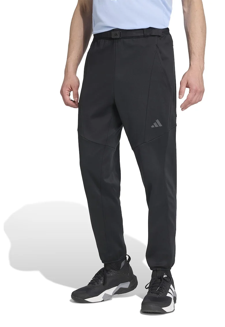 Pantaloni de trening cu buzunare laterale si logo, Negru