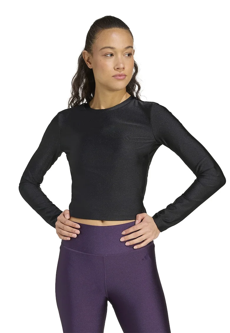 Bluza crop pentru fitness, Negru