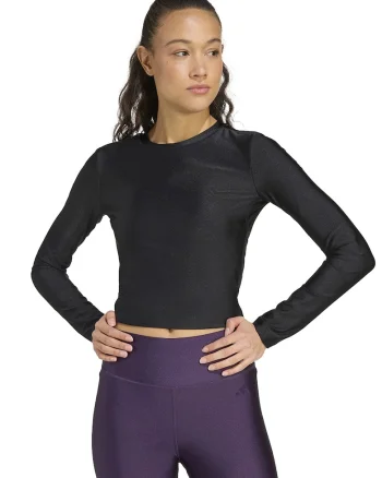 Bluza crop pentru fitness, Negru