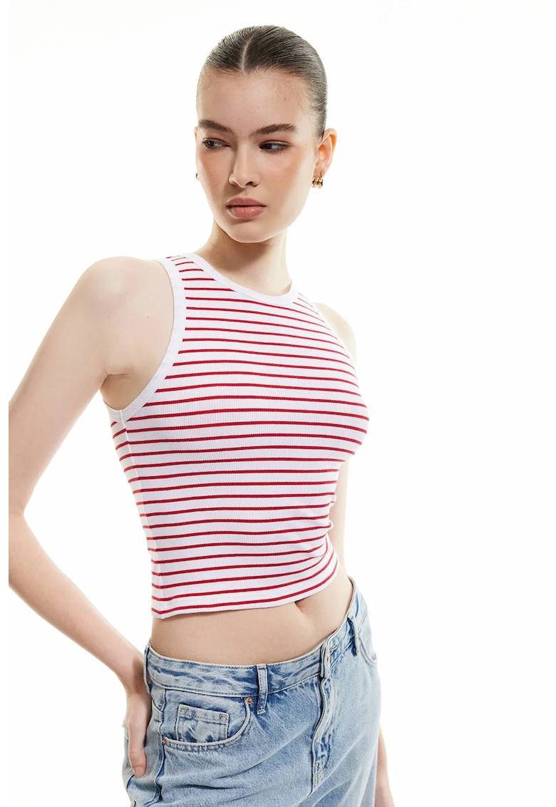 Top crop cu model in dungi, Rosu/Alb
