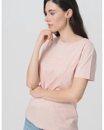 Tricou de bumbac cu imprimeu logo, Roz pal