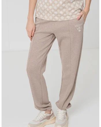 Pantaloni de trening cu logo brodat, Maro taupe deschis