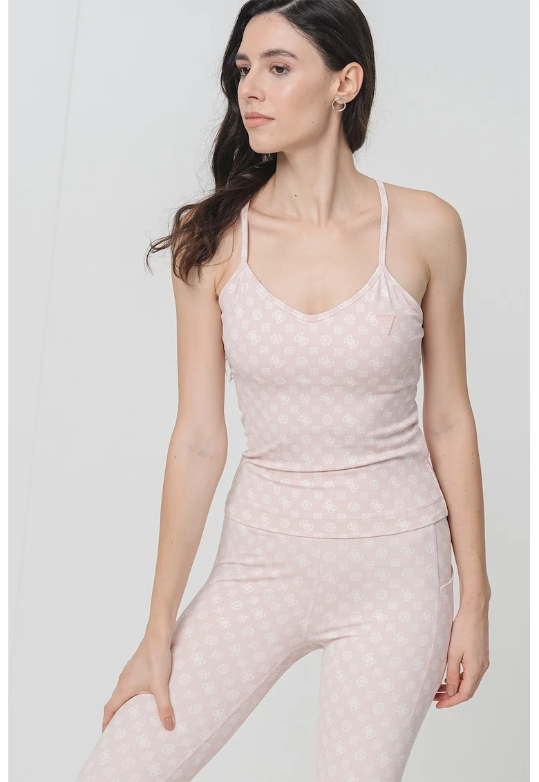 Colanti cu model monograma, Roz pastel/Alb murdar