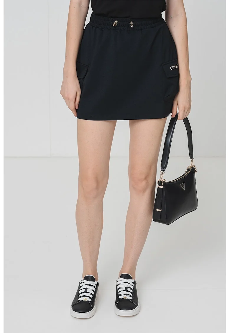 Fusta mini cu snur in talie, Auriu/Negru