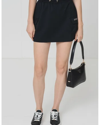 Fusta mini cu snur in talie, Auriu/Negru