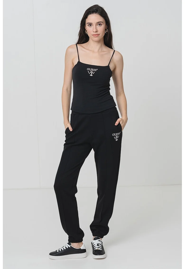 Top cu logo brodat, Negru stins/Alb murdar