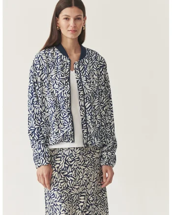 Jacheta bomber cu model floral, Alb/Bleumarin