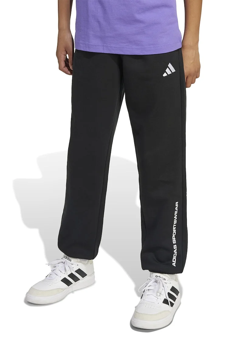 Pantaloni de trening cu logo si snur, Negru