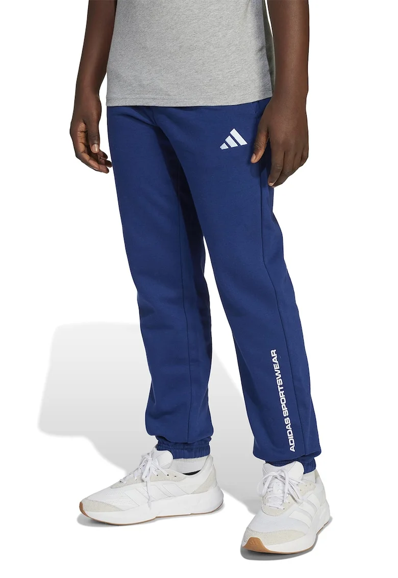 Pantaloni de trening cu logo si snur, Albastru inchis