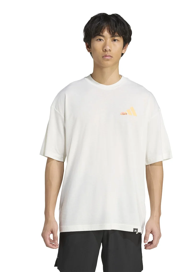 Tricou lejer cu imprimeu grafic pe partea din spate, pentru antrenament, Galben pai/Alb murdar/Roz pal