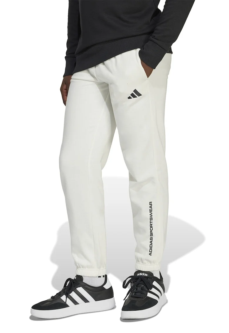 Pantaloni de trening cu logo si snur, Alb murdar