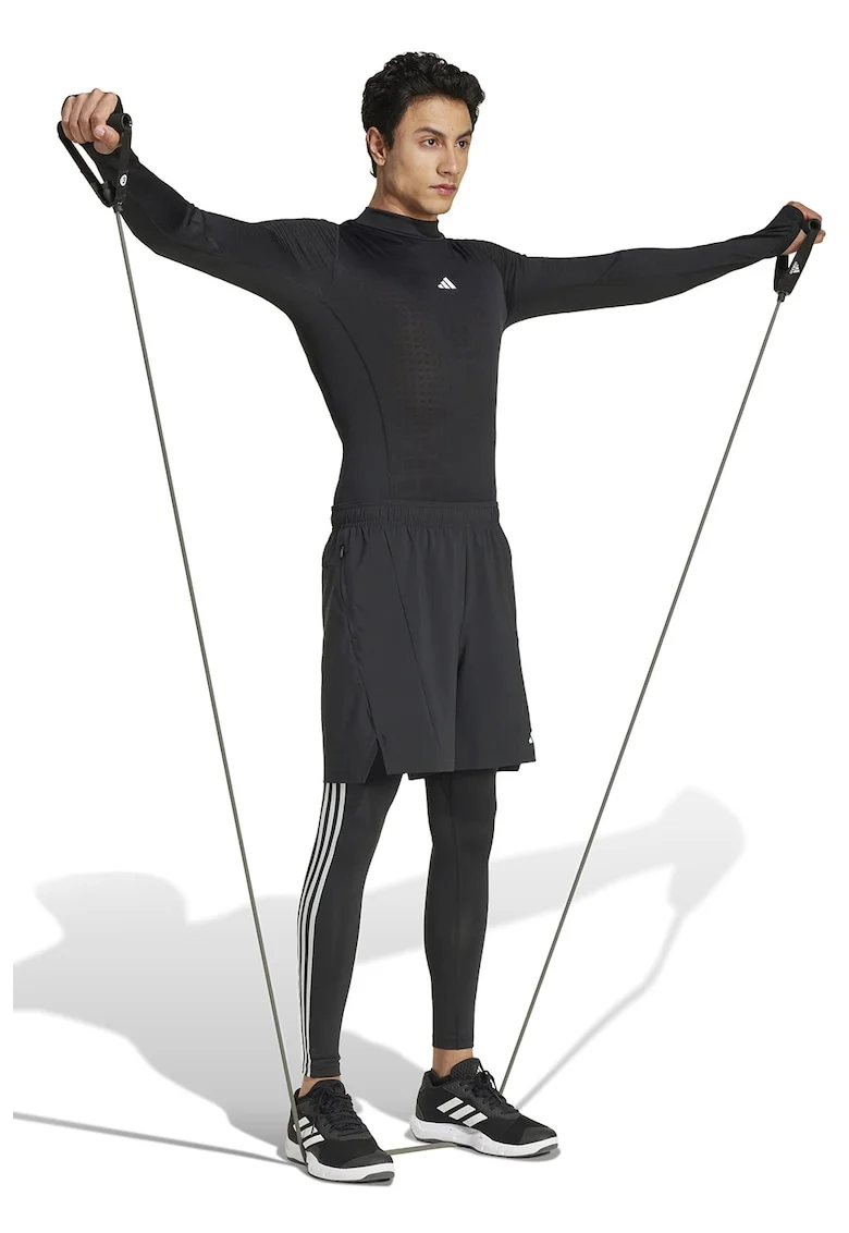Bluza slim-fit cu guler scurt, pentru fitness, Negru