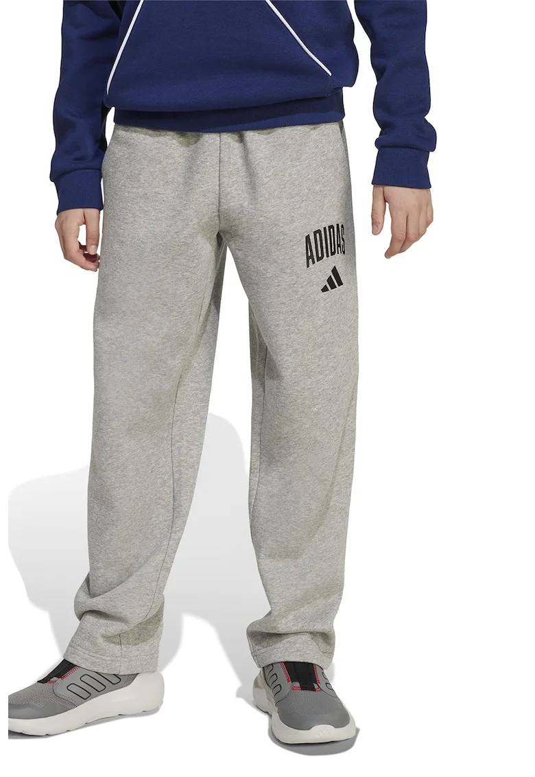 Pantaloni de trening drepti cu logo, Gri deschis melange