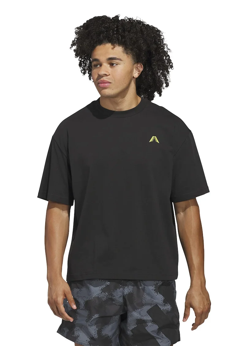 Tricou din amestec de bumbac cu decolteu la baza gatului, Negru/Verde lime