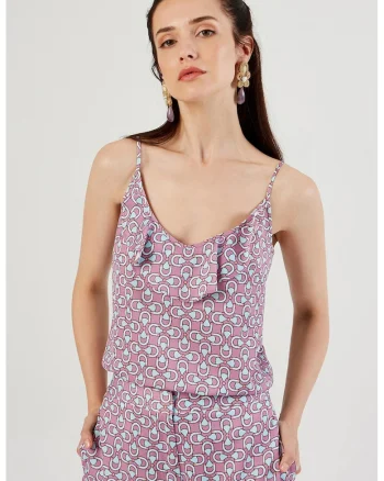 Top cu garnitura cu volan, decolteu in V si model, Lila/Albastru deschis