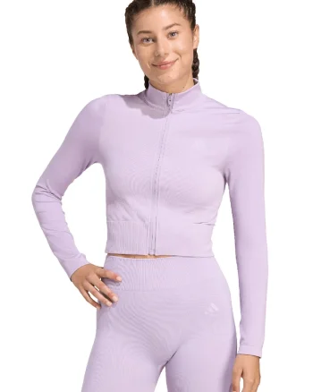 Bluza de trening crop cu fermoar, pentru fitness, Violet deschis