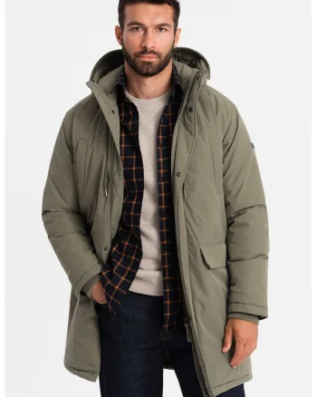 Geaca parka  OM-JALJ-0166, Cu fermoar, Cu gluga, Barbati