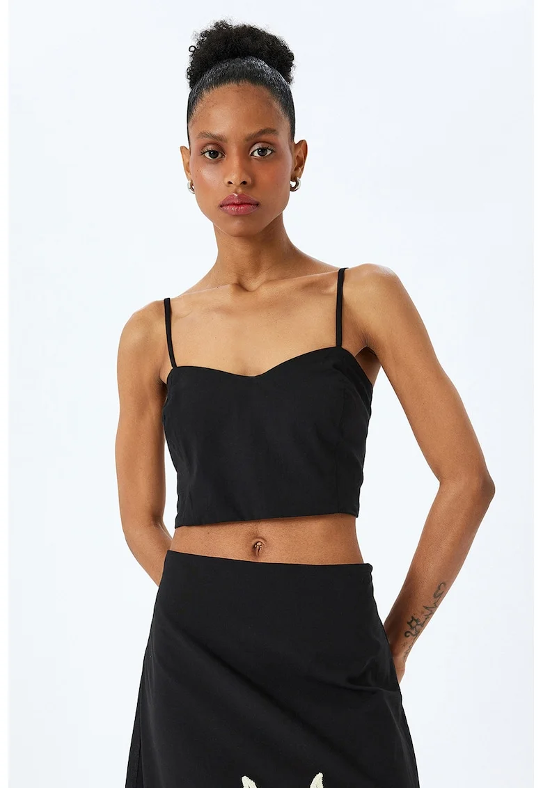 Top crop cu bretele subtiri, Negru