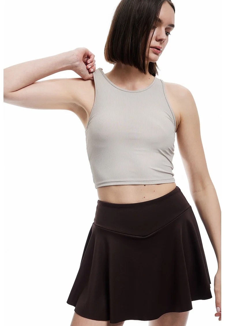 Top crop cu decolteu rotund, Maro taupe deschis