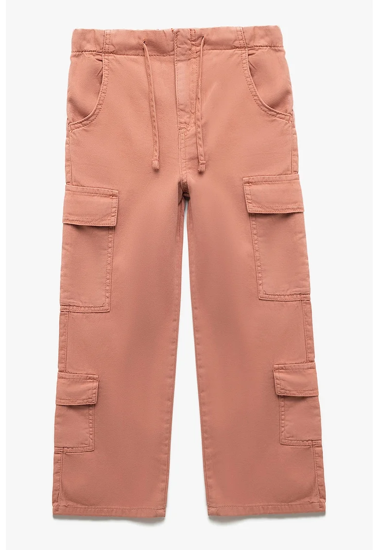 Pantaloni cargo de bumbac cu snur, Roz prafuit