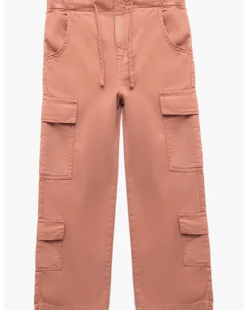 Pantaloni cargo de bumbac cu snur, Roz prafuit