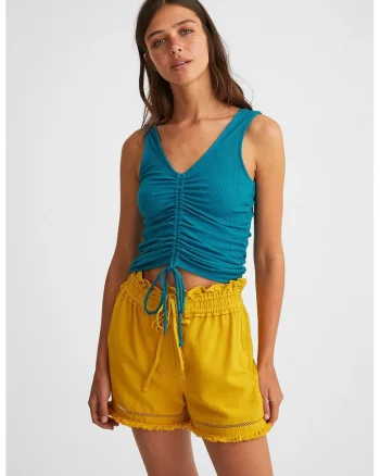 Top crop cu fronseuri frontale, Albastru petrol