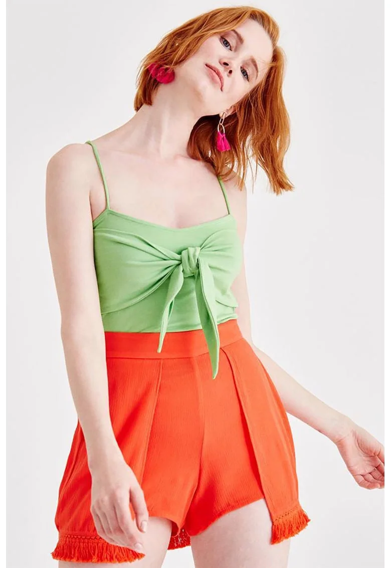 Top slim fit cu funda, Verde pal