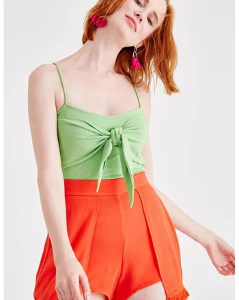 Top slim fit cu funda, Verde pal